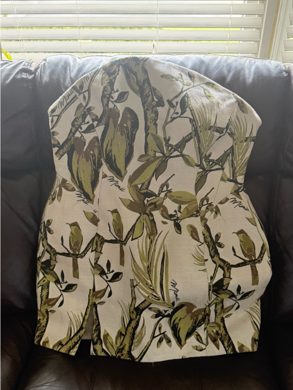 Strapless Mini Dress with Olive Botanical Print